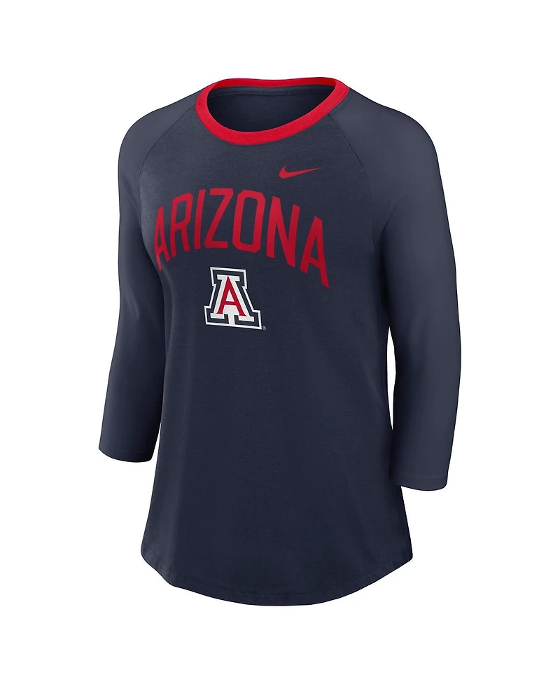 Nike Women's Navy Arizona Wildcats 3/4-Sleeve Raglan Tri-Blend Top