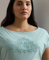 Lauren Ralph Lauren Plus Size Beaded-Logo Cotton Jersey Tee