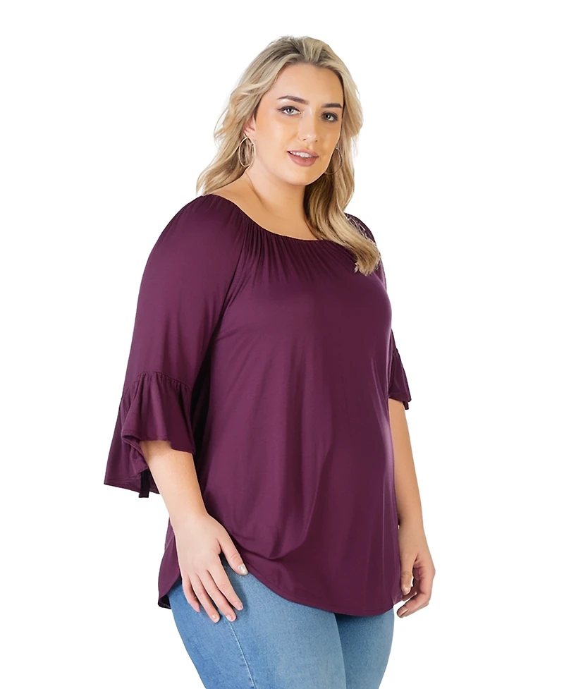 24seven Comfort Apparel Plus Size Bell Sleeve Loose Fit Tunic Top