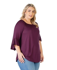 24seven Comfort Apparel Plus Size Bell Sleeve Loose Fit Tunic Top