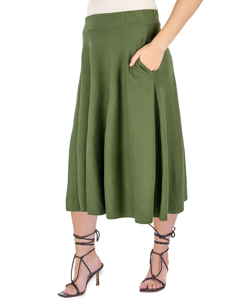 24seven Comfort Apparel Plus Elastic Waist Pleated Pocket Midi Skirt