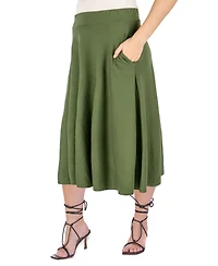 24seven Comfort Apparel Plus Elastic Waist Pleated Pocket Midi Skirt