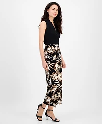 Ak Anne Klein Petite Floral-Print Cropped Pull-On Pants