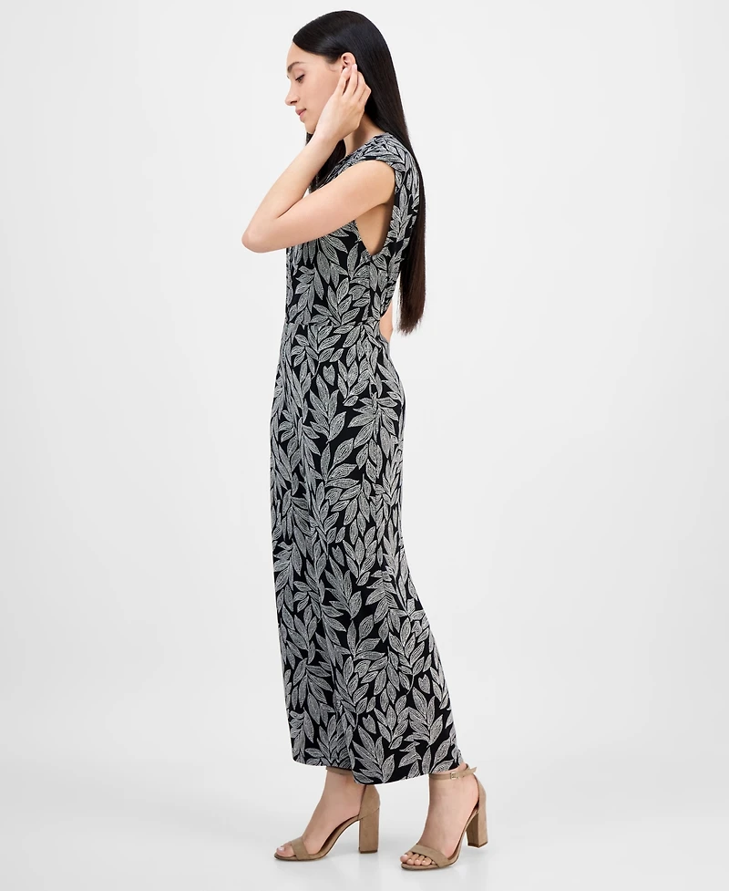 Ak Anne Klein Petite Leaf-Print Cropped Wide-Leg Pull-On Pants
