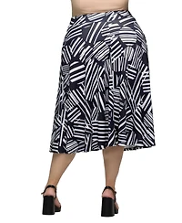 24seven Comfort Apparel Plus Size Print Elastic Waist Pocket Midi Skirt
