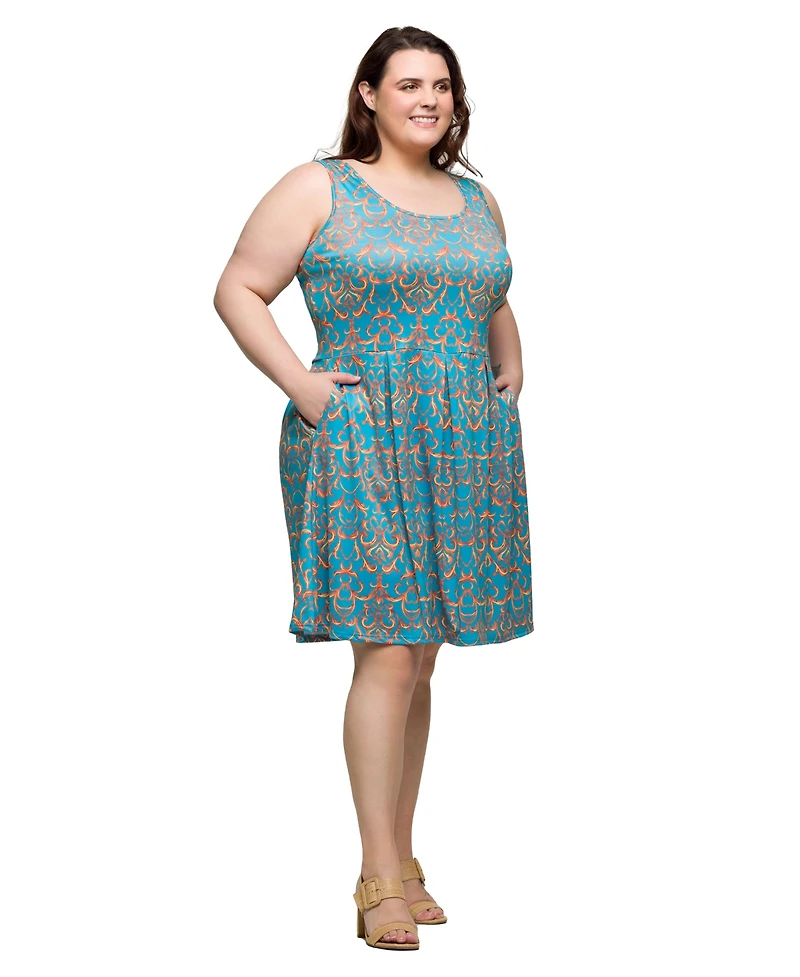 24seven Comfort Apparel Plus Sleeveless Pleated Knee Length Pocket Dress