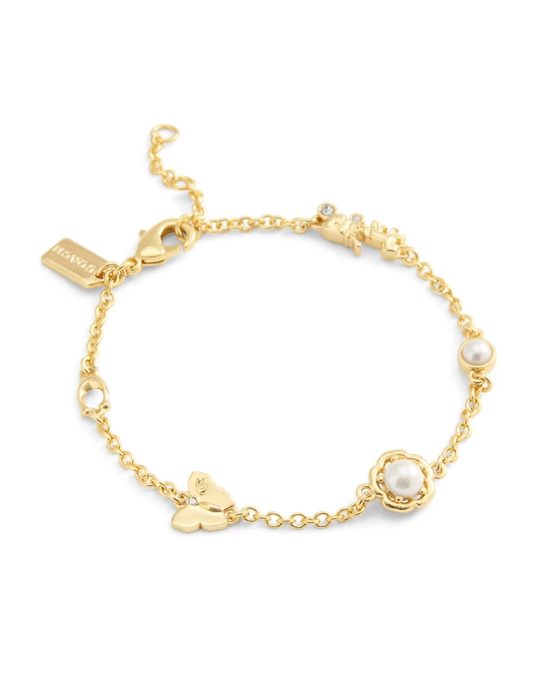 Coach Signature Faux Cultivated Pearl Tea Rose Bracelet