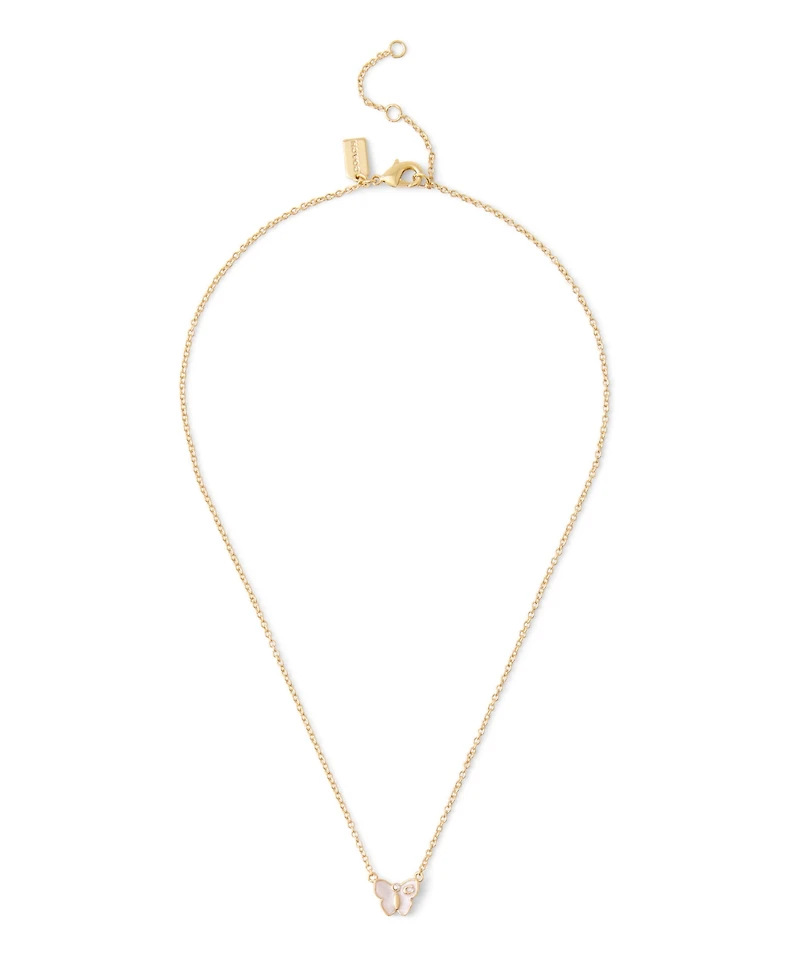 Coach Signature Faux Stone Butterfly Pendant Necklace