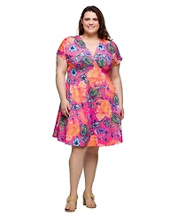 24seven Comfort Apparel Plus V-Neck Empire Waist Knee Length Dress