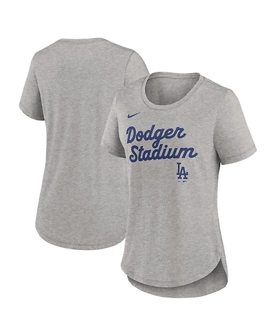 Nike Women's Heather Gray Los Angeles Dodgers Script Tri-Blend T-Shirt