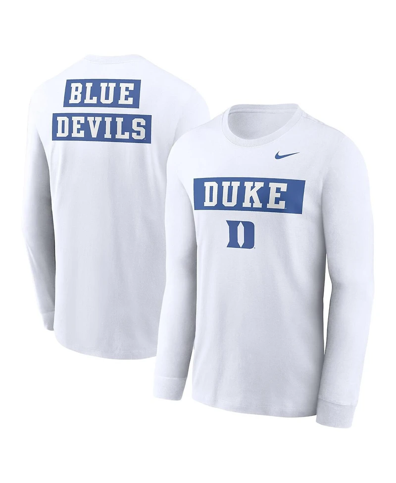 Nike Men's White Duke Blue Devils Two-Hit Classic Location Long Sleeve T-Shirt