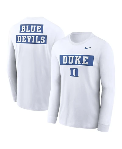 Nike Men's White Duke Blue Devils Two-Hit Classic Location Long Sleeve T-Shirt