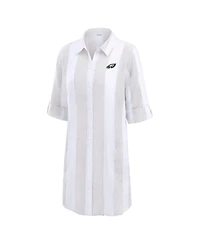 Tommy Bahama Women's Khaki/White Philadelphia Eagles Rugby Beach Stripe Button-Up Tunic Top