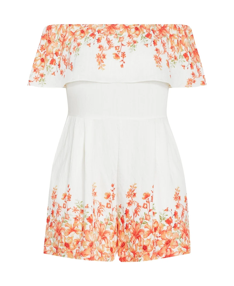 City Chic Plus Poppy Print Playsuit