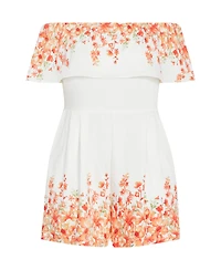 City Chic Plus Poppy Print Playsuit