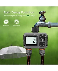 2 Zone Digital Water Timer Sprinkler Timer Outdoor for Lawn Garden Rain Delay Manual Automatic Watering