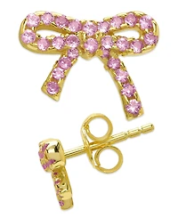 Lily Nily Girls Lab Ruby Bow Stud Earrings in 18K Gold over Sterling Silver