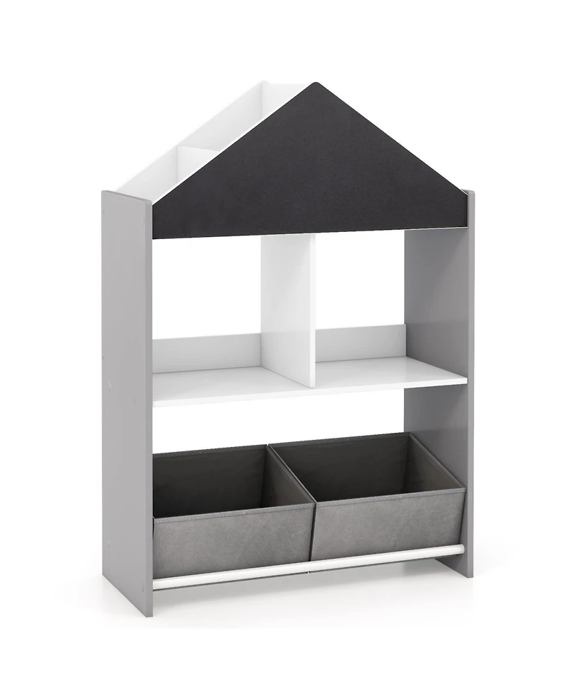 Playhouse Kids Bookshelf with Chalkboard and Whiteboard for 3-6 Years