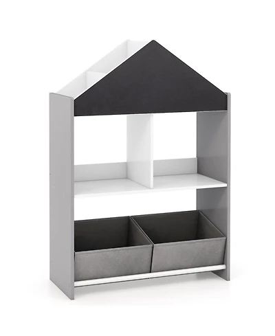 Playhouse Kids Bookshelf with Chalkboard and Whiteboard for 3-6 Years
