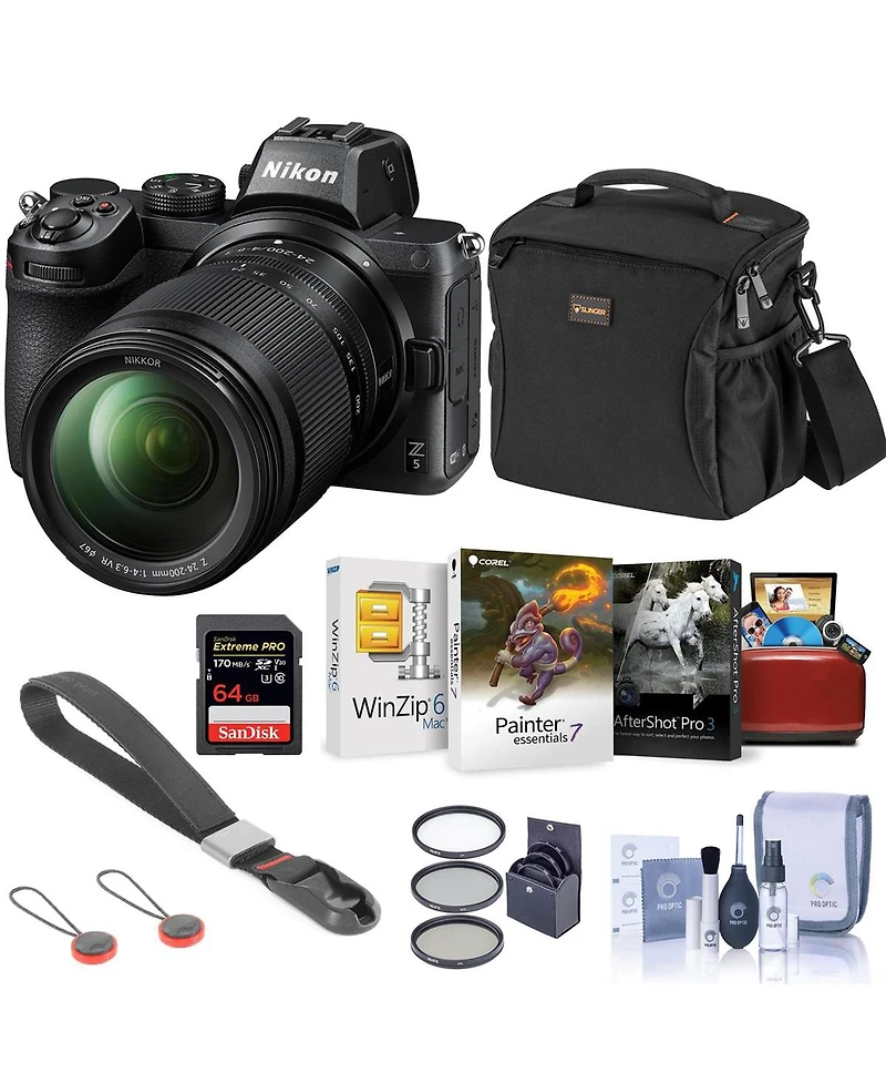 Nikon Z5 Full Frame Mirrorless Camera with 24-200mm Vr Zoom Lens Bundle with 64GB Sd Card, Bag, Corel Mac Software Kit, Wrist Strap and Accessories