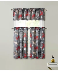 Kate Aurora Complete Plaid Christmas Reindeer Snowflakes 3 Pc Kitchen Curtain Tier And Valance Set