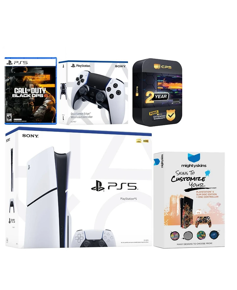 Sony Playstation 5 Slim Disc with Call of Duty Black Ops 6, Extra Edge Controller and MightySkins Voucher + 2 Year Cps Extended Warranty