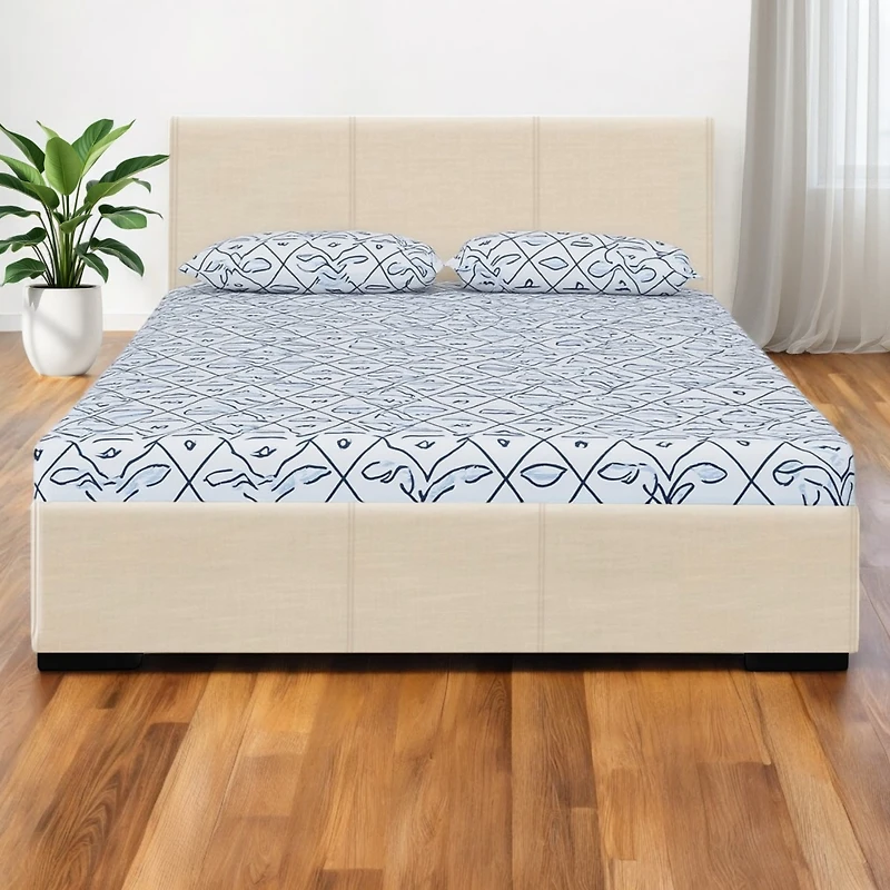 Faux Leather Bed Frame with Upholstered Headboard – Solid & Manufactured Wood