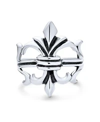 Bling Jewelry Oxidized .925 Sterling Silver Antique Style Religious Fleur De Lis Signet Ring Masonic Symbol