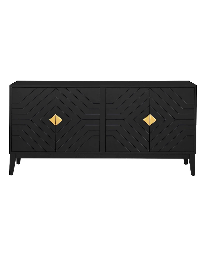 Streamdale 4-Door Black Sideboard Cabinet with Gold Handles and Adjustable Shelf