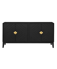 Streamdale 4-Door Black Sideboard Cabinet with Gold Handles and Adjustable Shelf