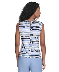 Calvin Klein Women's Printed Pleated-Neck Sleeveless Top