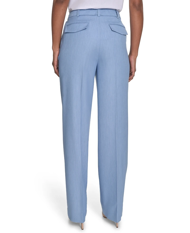 Calvin Klein Women's Faux-Denim Mid Rise Wide-Leg Pants