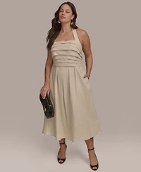 Donna Karan New York Plus Pleated-Bodice Halter Neck Midi Dress