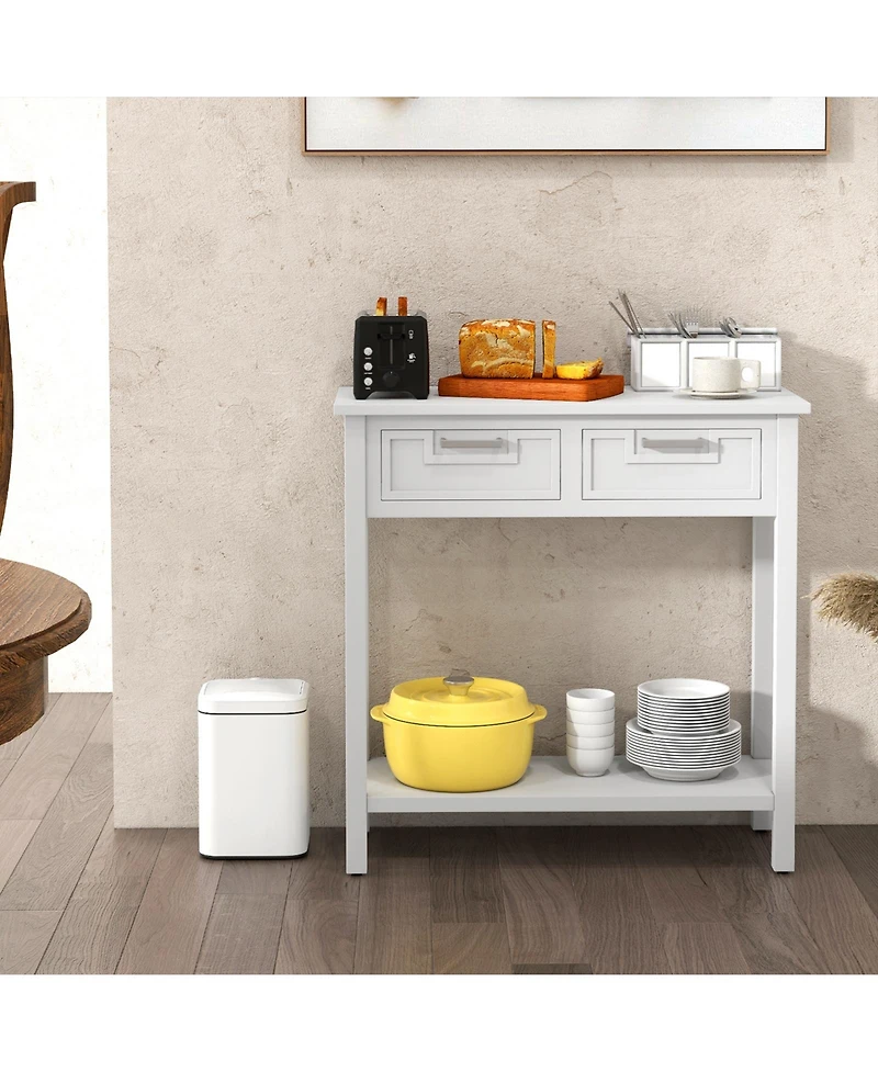 Narrow Console Table with Drawers and Open Storage Shelf