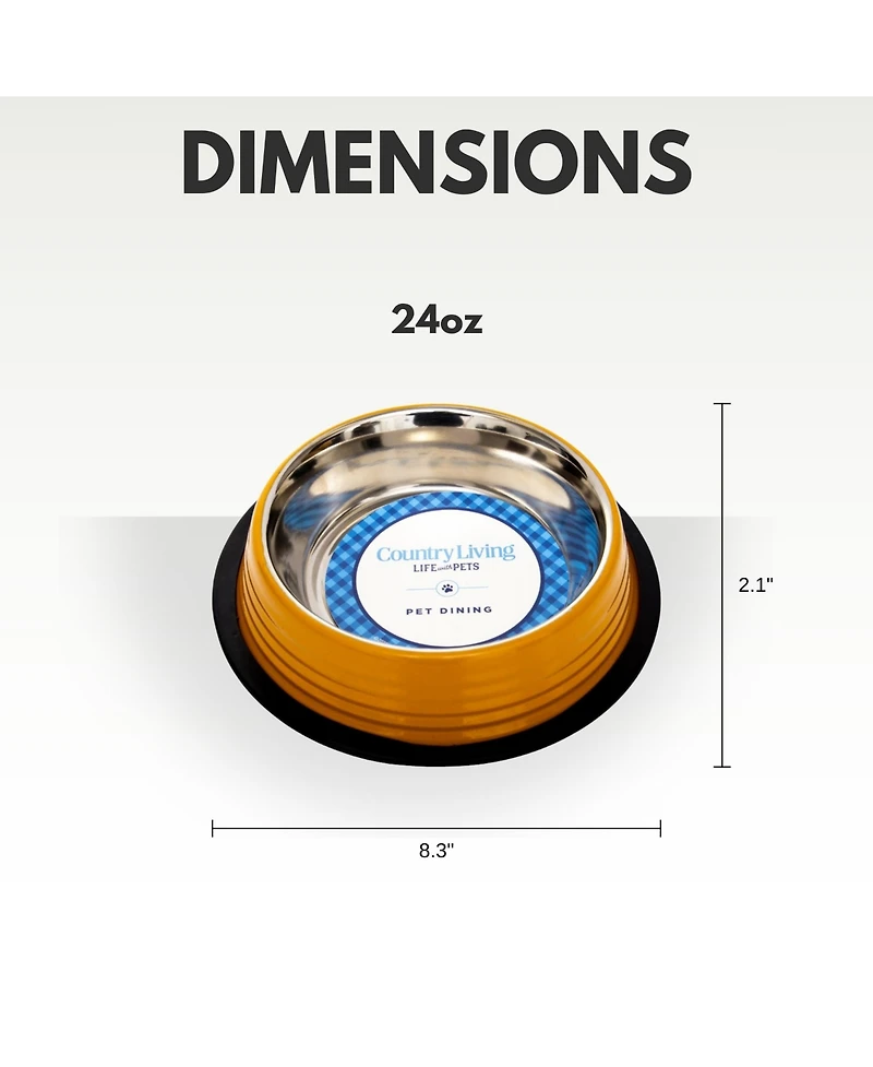Country Living Set of 2 Ribbed Non-Slip Stainless Steel Pet Bowls – Durable and Safe Dog