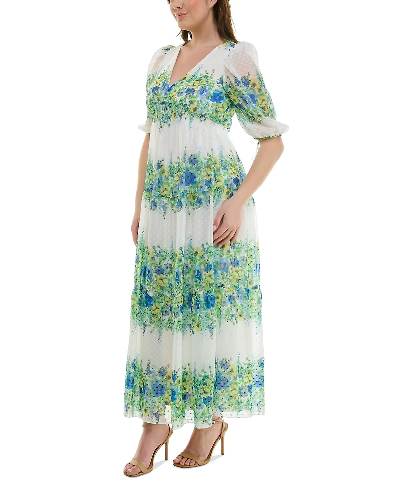 Taylor Plus Floral-Print Chiffon A-Line Midi Dress