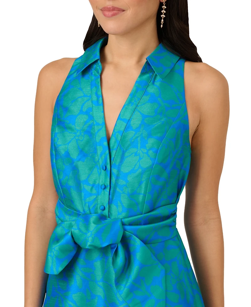 Adrianna Papell Women's Floral Sleeveless Tie-Waist Mini Dress