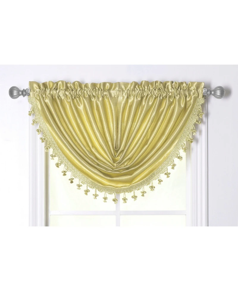 Kate Aurora 1 Piece Hyatt Rod Pocket Tasseled Soft Yellow Crinkle Sheer Waterfall Window Valance