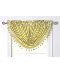 Kate Aurora 1 Piece Hyatt Rod Pocket Tasseled Soft Yellow Crinkle Sheer Waterfall Window Valance
