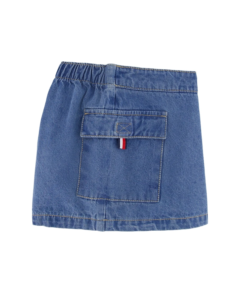 Tommy Hilfiger Toddler and Little Girls 2-Piece Printed Flutter Sleeve Top Denim Pleated Skirt