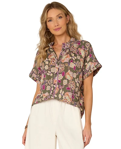 Democracy Petite Printed Pleated Blouse