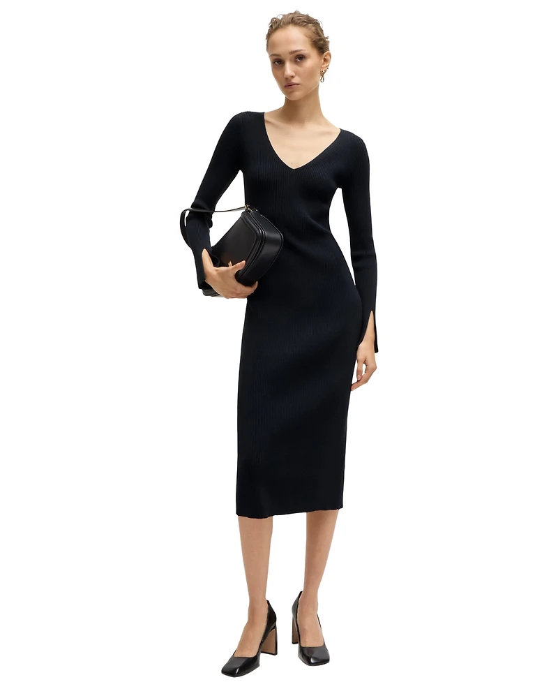 Boss by Hugo Boss Women's Ribbed-Knit V-Neck Dress