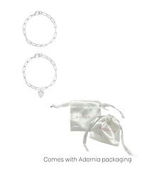 Adornia Tarnish Resistant Silver Heart Paper Clip Chain Bracelet Set