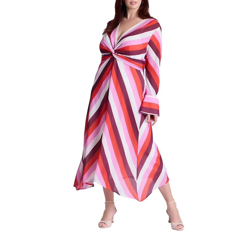 Eloquii Women's Twist Bodice Stripe Midi Dress