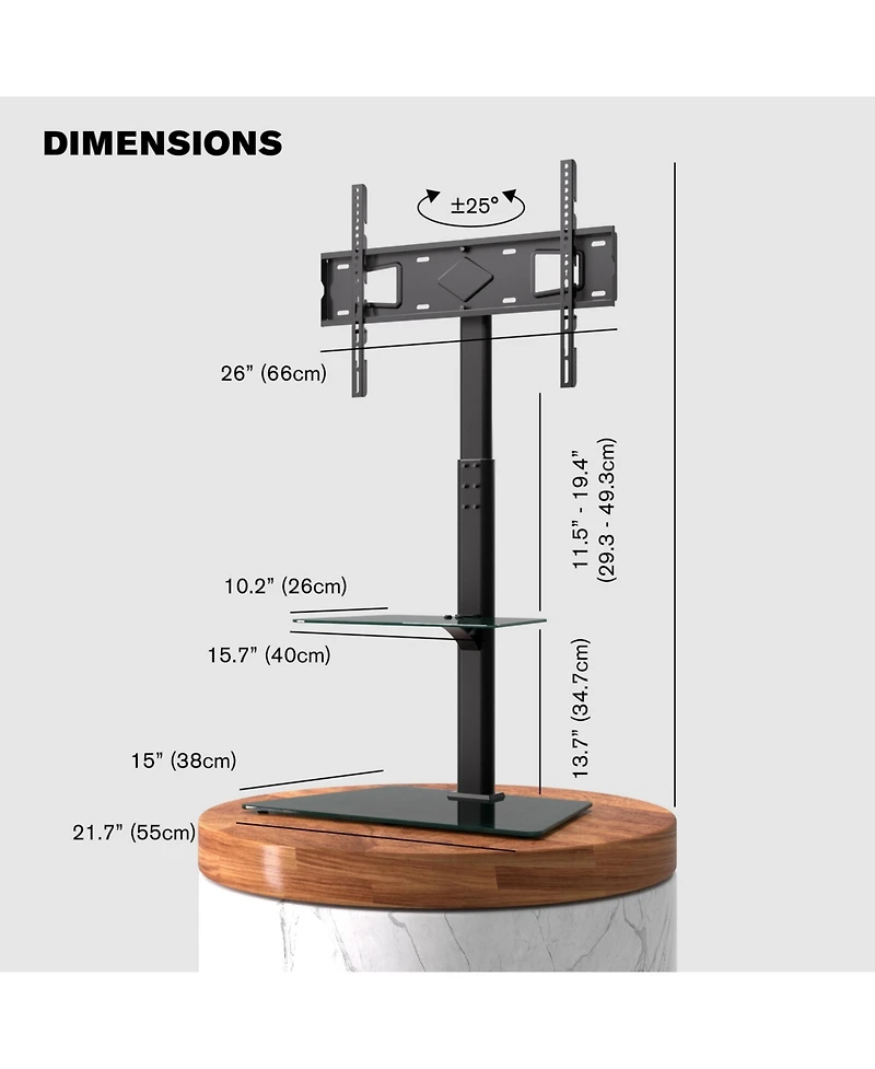 ProMounts Premium Swivel Floor Stand Tv Mount with Shelf for 37 to 72 Inch TVs, Holds up to 88Lbs