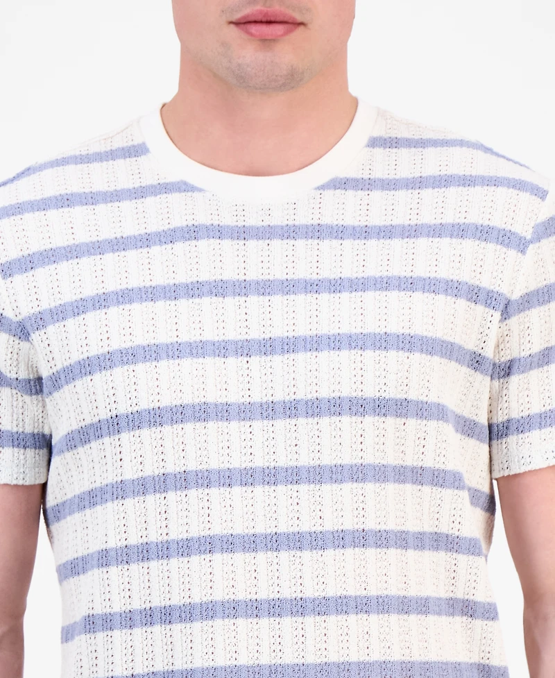 Guess Men's Elon Short Sleeve Textured Striped Crewneck T-Shirt
