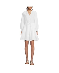 Lands' End Women's Long Sleeve Eyelet Mini Popover Dress