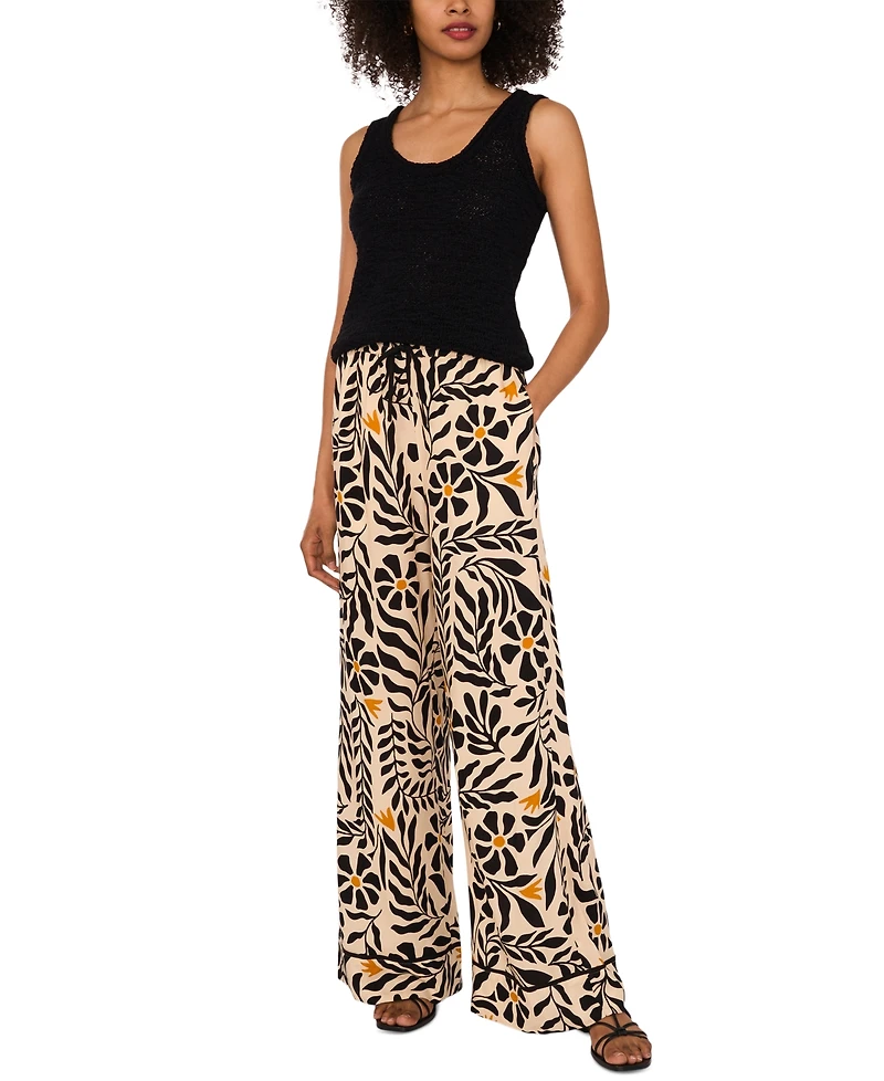 1.state Women's Floral Print Drawstring-Waist Wide-Leg Pants