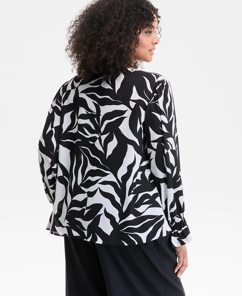 I.n.c. International Concepts Plus Leaf-Print Bell-Sleeve Top, Exclusively at Macy's