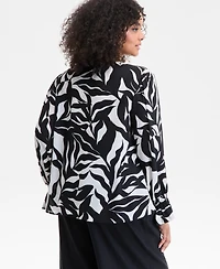 I.n.c. International Concepts Plus Leaf-Print Bell-Sleeve Top, Exclusively at Macy's